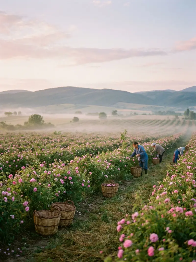 Cosecha de rosas en el valle de Kazanlak