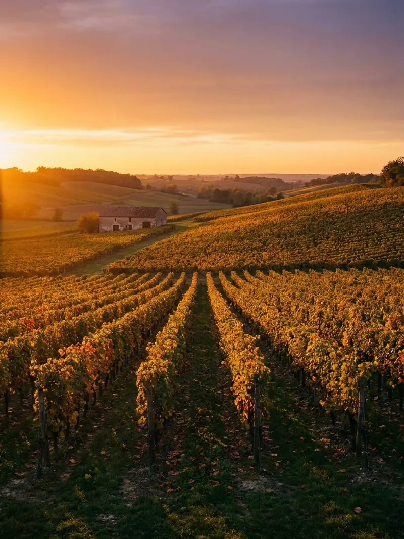 Viñedos de Cognac al atardecer