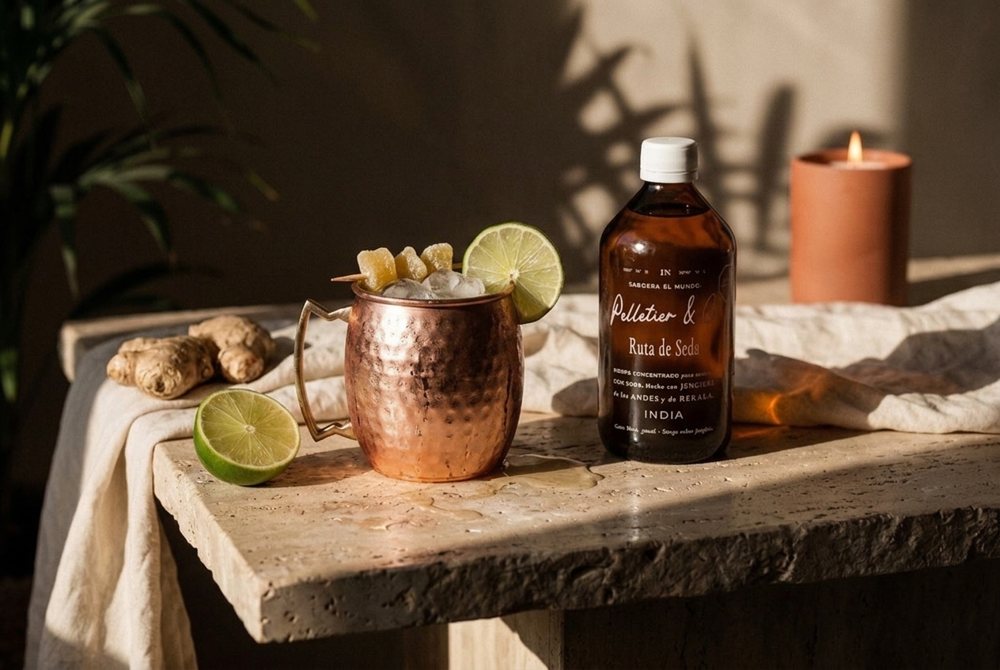 Falso Moscow Mule preparado con siropes Pelletier & Co.